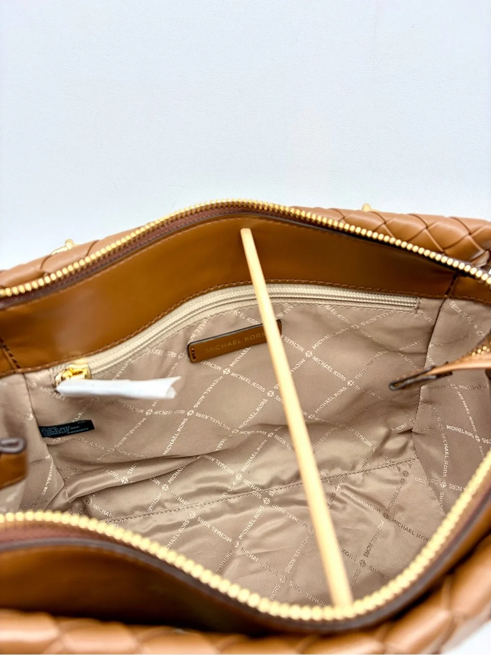 Michael Kors Woven Leather Satchel Crossbody Luggage